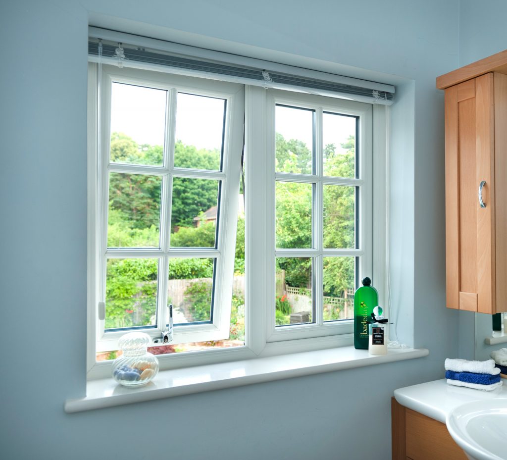 open Tilt upvc Window in a bathroom