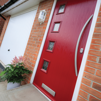 poppy red composite door with curved handle