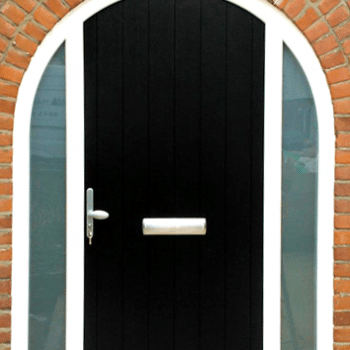 black arched composite door with glass side panels