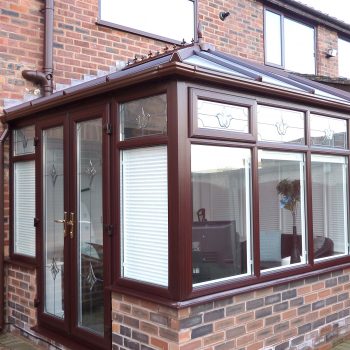 Brown French Doors on a modern upvc conservatory