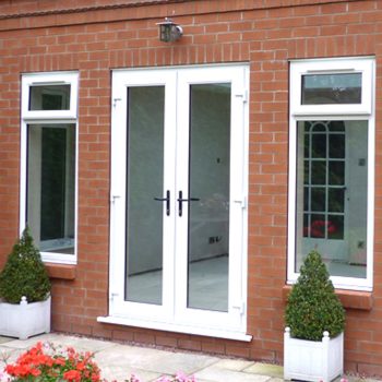 french doors with two side upvc windows