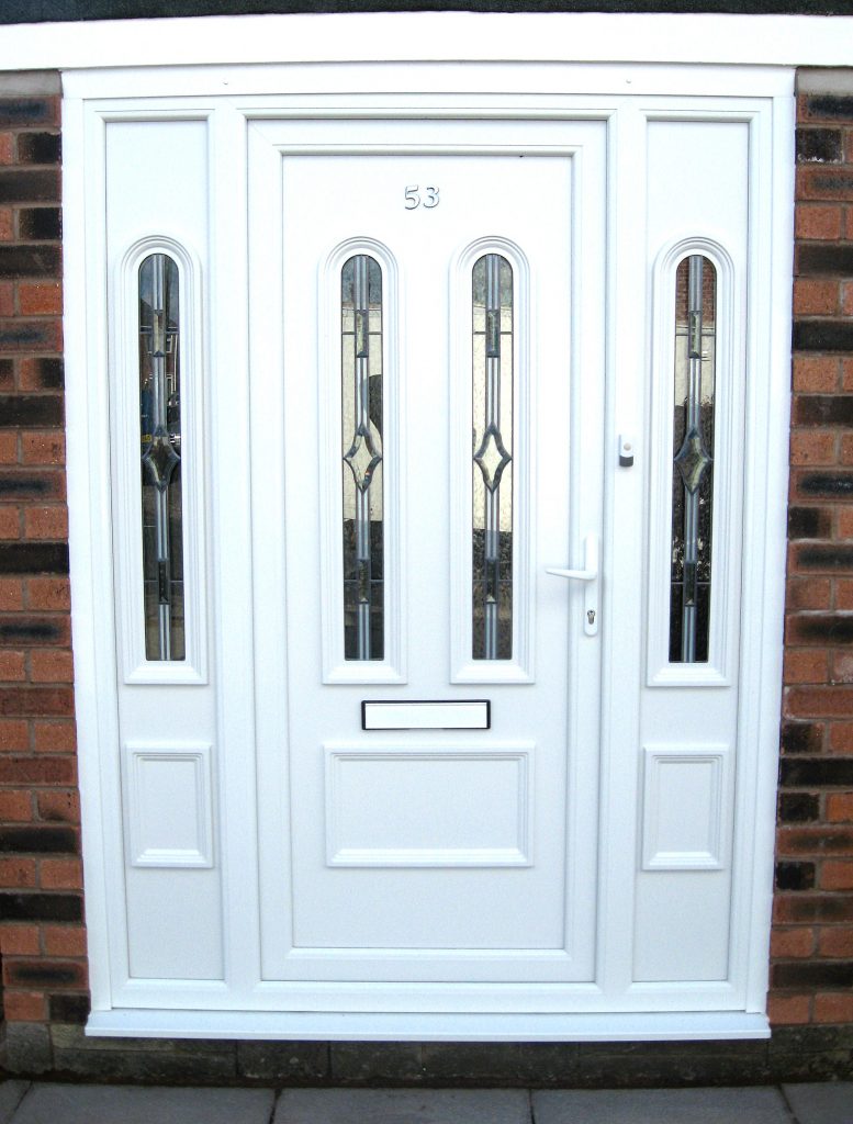 White upvc plastic doors with two upvs side panels
