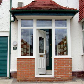 Square white porch with upvc door