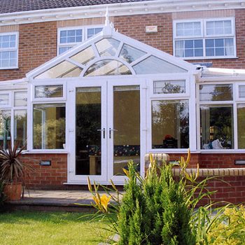 T Shaped Conservatory With White uPVC double glazing