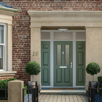 composite solidcore door in chartwell green with side panels