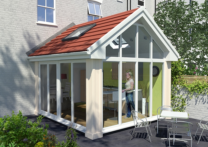 Lightweight tiled roofed conservatory red tiles