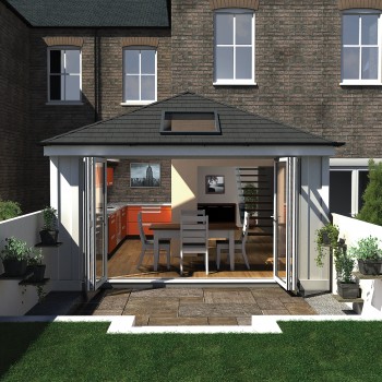 solid roof conservatory with grey tiled roof