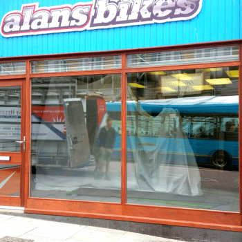 Front of shop Alans bikes Wigan