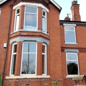 white bay windows